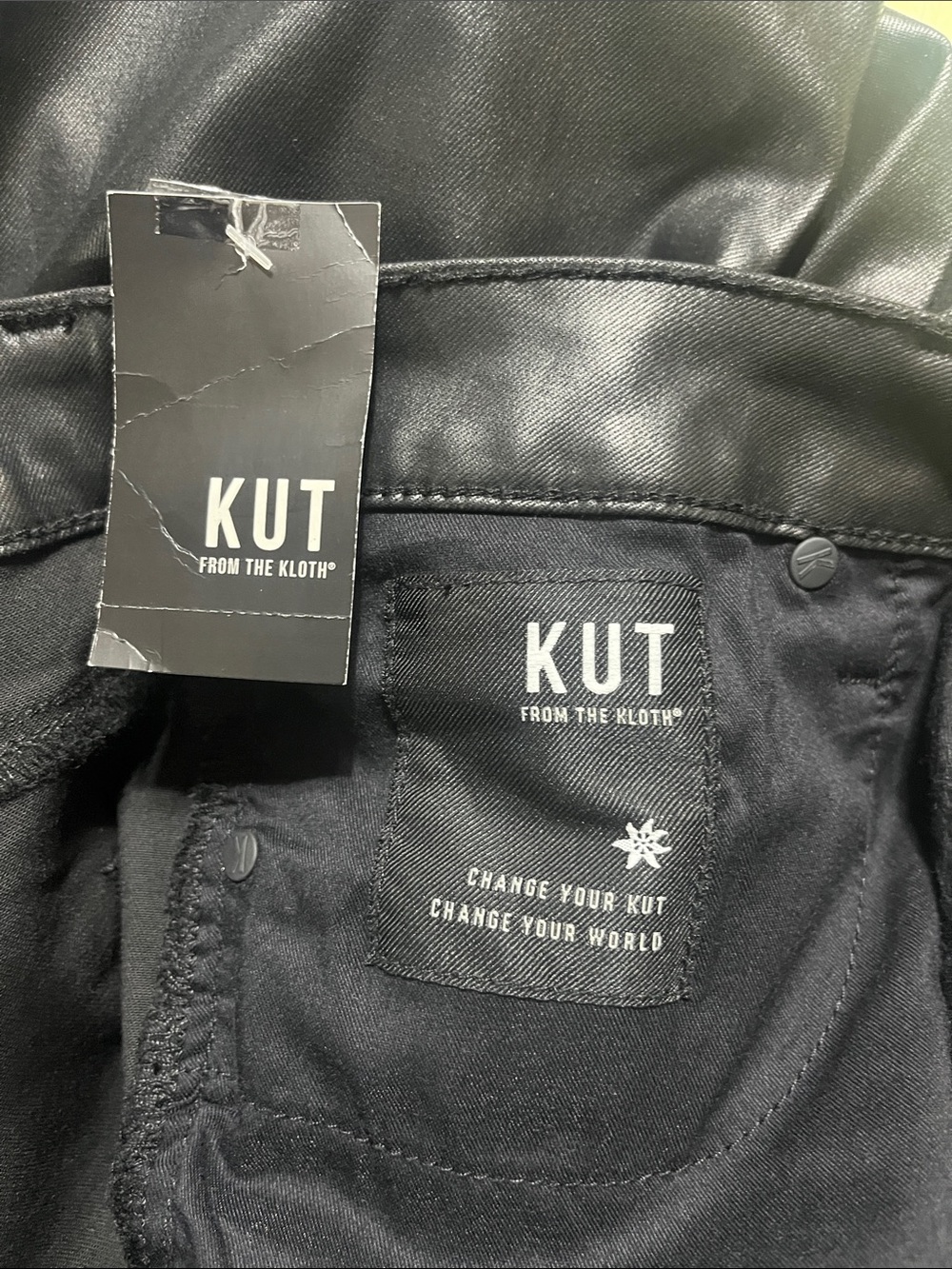 Kut from the Kloth Faux Leather Pants Sz 14 ANA Flared High Rise Modal Blend - Picture 8 of 8